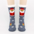 Chaussettes de Noël thermiques bleu-gris avec motifs Père Noël et flocons de neige - Taille unique / Père Noël Gris Foncé Flocon