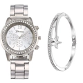 Dettaglio dell'orologio al quarzo argento con ghiera in strass e set bracciale stella - Orologio con Bracciale / Argento