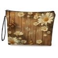 Floral makeup bag featuring daisy and butterfly prints on vintage wood texture style - Daisy Butterfly Brown Wood Grain (Style 1) / 17*25cm With Webbing