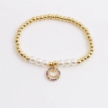 Gold-plated beaded bracelet with pearls and a colorful zircon smile face pendant - Classic Smile Style / Gold