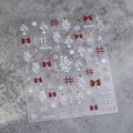 Stickers ongles Noël 3D avec sapins blancs et nœuds rouges, modèle M-819 sur gris - M-819 Thème de Noël