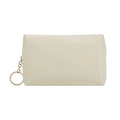 Waterproof cream white PU leather mini cosmetic pouch with metal keychain and cross texture - 17*7*10cm / Ivory