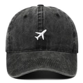 Casquette de baseball en coton gris anthracite vintage avec broderie avion blanc sur fond blanc - Réglable / Noir