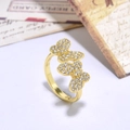 Elegant gold open ring featuring three butterfly motifs paved with sparkling zircons - Gold Triple Zirconia Butterfly(ZYN-DMR124G-4)