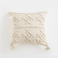 Boho Kissenbezug in Creme mit geometrischer Tufting-Optik und Eckquasten - Daman (Quadratisch) 45x45cm / Nur Kissenbezug (Ohne Füllung)