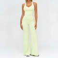 Ensemble de yoga vert citron avec brassière de sport licou et legging évasé taille haute - S / Haut Et Bas / Débardeur + Pantalon large / Vert Citron