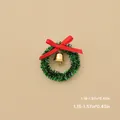 Miniature green Christmas wreath with a red bow and gold bell, 3-4cm diameter size - Green