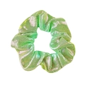 Detail view of a light green scrunchie with holographic polka dots on white background - Laser Polka Dot / Light Green