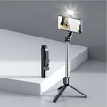 Macro detail of foldable selfie stick tripod with integrated LED fill light and remote - Black Extended 93cm With Light (Z5S)