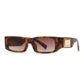 Modern rectangular tortoiseshell sunglasses with distinctive gold metal hinge accents - Leopard Tea