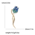 Goldene Tulpen-Emaille-Brosche in Blau und Grün mit Strasssteinen Maße 6,4x2,8 cm - Grün