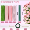 Detailed product size guide for DIY floral craft kit with pipe cleaners and wire - Pink Color Box