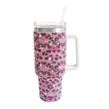 Sparkling pink and black leopard print rhinestone 40oz stainless steel tumbler with handle - 1200ml (40oz) / Pink Leopard Cow