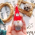 Handmade Christmas gnome plush with red sequin hat and white beard hanging ornament - Red Shiny Star Hat White Beard Grey Body Gnome (A31)