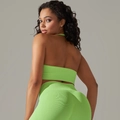 Détail de l'ensemble de yoga sans couture vert néon avec effet push-up et dos nu sport - M / Haut Et Bas / Cyan