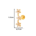 Gold flower labret stud with cubic zirconia stones featuring 1.53cm total height - Triple Flower Link Style (0167-11#) / Gold