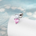 Silver heart cartilage stud featuring pink and clear zircon crystals for women - Pink (Single Piece)