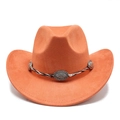 Chapeau de cowboy western classique en daim marron orange avec bord incurvé et garniture métal - M(56-59CM) / Orange (Daim)