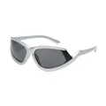 Silver aerodynamic sports sunglasses with dark grey UV lenses and streamlined frame - Silver Frame Grey Lens