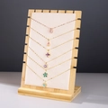 Bamboo necklace display stand with beige velvet lining showcasing multi-style pendants - ZM009 Medium Cream Velvet