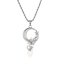 Celestial silver star and crescent moon necklace with a white crystal hexagonal column - White Howlite / Silver Chain