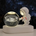 Astronaut night light with 3D solar system crystal ball on a glowing base - Sphere / Solar System (Natural Light)