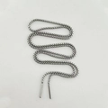 Macro shot of silver stainless steel box chain with smooth metallic end caps - Corn Chain 80cm