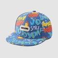 Kids navy baseball cap with colorful graffiti patterns and groove leather patch - SMILE Print / Blue Flat Brim