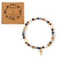 Buntes Kristallperlenarmband mit goldenem Kreuzanhänger und brauner Grußkarte dabei - Mehrfarbiger Stil C - Blau Weiß Rosa Gold