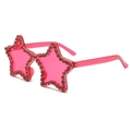 Close-up of pink star-shaped rimless sunglasses with sparkling hand-set rhinestones - C17-Pink