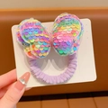 Sparkly purple bow hair tie with colorful laser sequins for girls on display card - Multicolor Sequin Bow (Hair Tie)