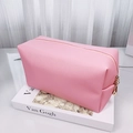 Pink PU leather makeup bag with pearl letters on Van Gogh art book background - Large / Pink