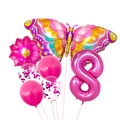 Kit de ballons papillon chiffre 8 rose avec fleur et paillettes pour fête - Rose Rouge Chiffre 8