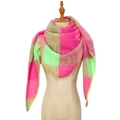 Pink and green plaid knit triangle scarf draped over a professional mannequin stand - 21# Rose Green