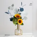Nordic artificial sunflower arrangement in golden geometric glass vase for table decor - Sunflower Set