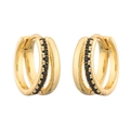 Chic gold double-row huggie earrings with polished finish and pavé black zircons - Gold Black Zirconia