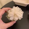 Elegant cream white chiffon flower hair clip with layered petals for wedding hairstyles - Small Beige Flower Claw Clip