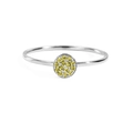 Minimalist silver stainless steel ring with a round cluster of yellow birthstones - US5 / August Peridot - Steel Color
