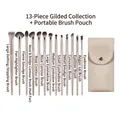 13-teiliges Make-up Pinsel Set in Champagnergold mit beiger Ledertasche für Profis - 13-teiliges Vergoldetes Set + Tasche