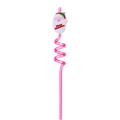 Pink spiral Christmas straw with a Santa Claus ornament and Merry Christmas text - Santa Merry Xmas / Pink