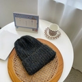 Thick navy mixed knit beanie hat with chunky ribbed texture for winter warmth - M(56-58cm) / Black Blue