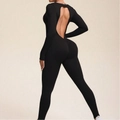 Naadloze zwarte bodysuit met lange mouwen en open rug voor yoga en fitness - S / Zwart