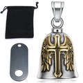 Guardian bell motorcycle pendant with golden cross and angel wings in vintage silver - Two-tone Gold Cross Set with Tag