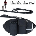 Multifunctional black running waist bag with elastic dog leash and reflective strip - Single Bag / Black