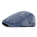 Béret en jean bleu vintage avec texture matelassée et boucle en métal réglable - Bleu Foncé Avec Boucle Latérale