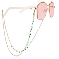 Occhiali rosa con montatura dorata e catenella per occhiali con perline verdi - 4# Stile Goccia d'acqua Verde