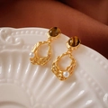 Vintage gold textured earrings with oval tiger eye stone and drop pearl details - Real Gold Plated Oval Pearl Style (2#)