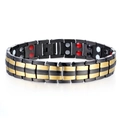 Men's titanium steel bracelet in black and gold finish with double row magnetic stones - Bracelet 5 (Black & Gold)