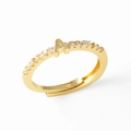 Adjustable gold plated letter A ring with sparkling cubic zirconia stones for women - Gold-A