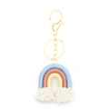 Handmade woven rainbow keychain with light blue and pink tassels and golden metal ring - Sky Blue